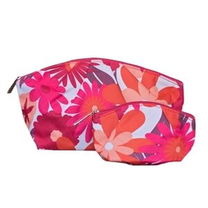 Clinique Pink Orange Floral Tropical Canvas Cosmetic Bags